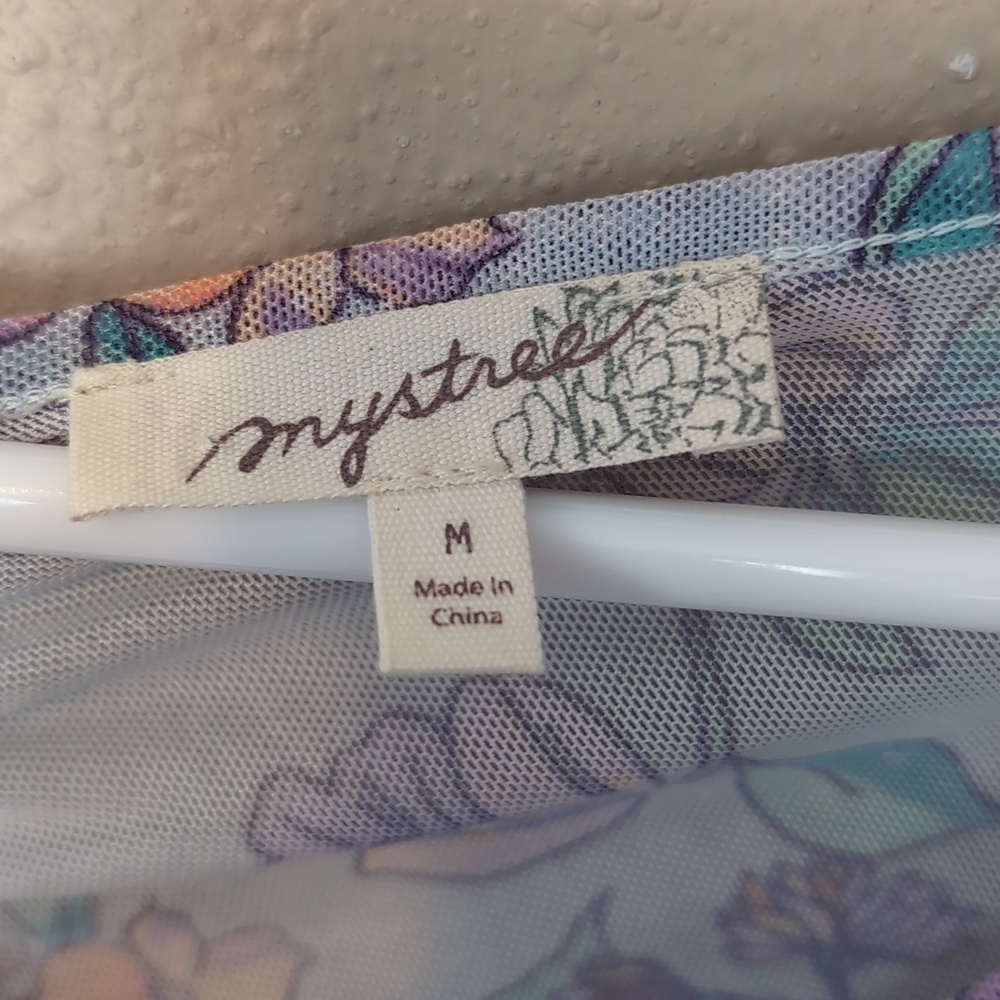 Mystree Floral Sheer Long Sleeve Top - Purple, Orange, Blue - Picture 3 of 5